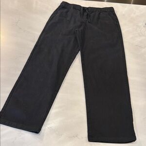 Black Linen Mens Pants with Elastic Waistband and Relaxed Fit